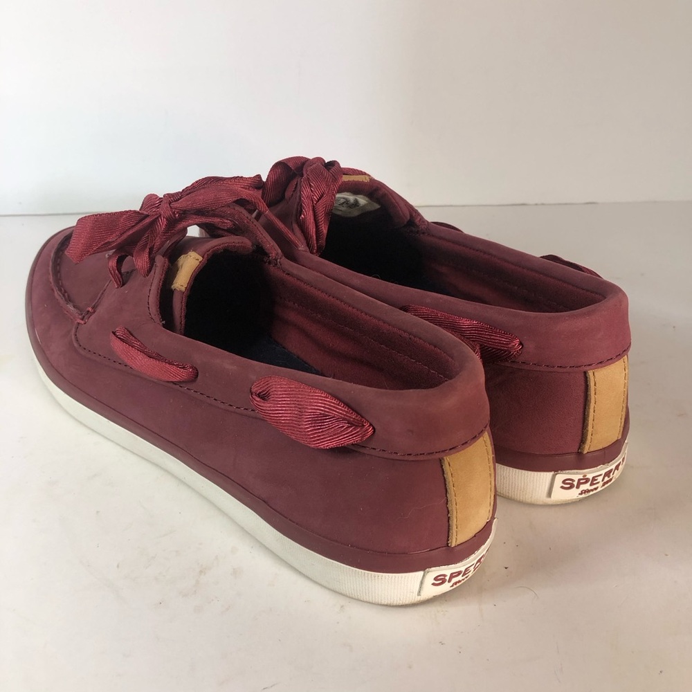 Sperry Women’s Top Sider Burgundy Leather Boat Shoes Size 8. Ribbon Laces - Picture 4 of 10